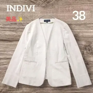 새상품급 INDIVI 노카라 자켓 아이보리 베이지 38 M