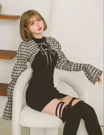 다리치 셔링 볼레로 미니 원피스 BLK