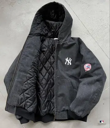 새상품 Perushu x MLB 콜라보 충전솜 퀼팅 덕 후드 블루종