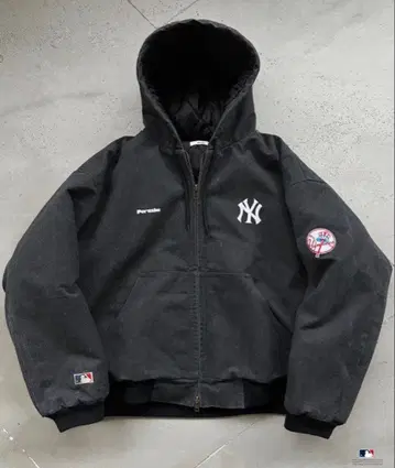 새상품 Perushu x MLB 콜라보 충전솜 퀼팅 덕 후드 블루종