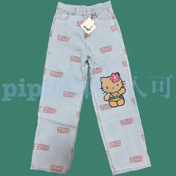 [ 완판템 ] 키티 올 패턴 데님 팬츠 일광화상 스핀스