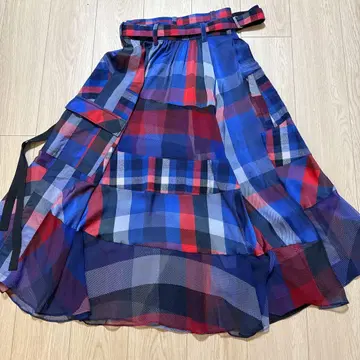 sacai 패치워크 체크 이소재 절개 스커트 사이즈 0