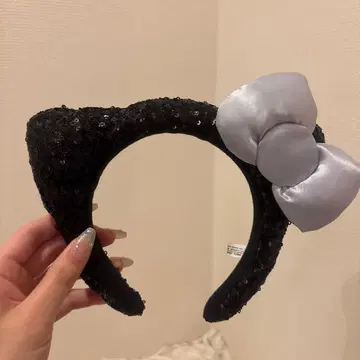 고양이 귀 머리띠 스팽글 블랙과 실버