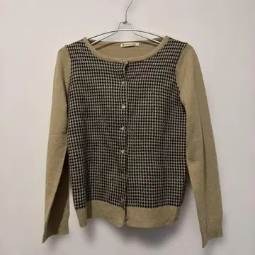 MAJESTIC LEGON 체크 무늬 니트 가디건 베이지