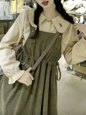 오버롤 원피스 블라우스 세트