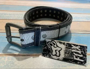 폭스 크랙 가공 가죽 벨트 화이트/블랙 미사용품