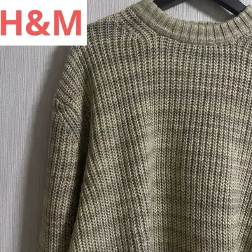 H&M 니트 로우 게이지 보더 베이지 M 남성용 릴랙스 핏