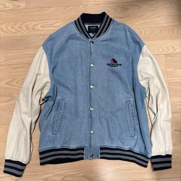 BEAMS HEART 데님 콤비 바시티 자켓