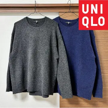 유니클로 수플레얀 크루넥 스웨터 니트 그레이 블루 세트 판매