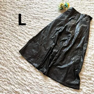블랙 가죽 롱 스커트 플레어 허리밴딩 블랙 L