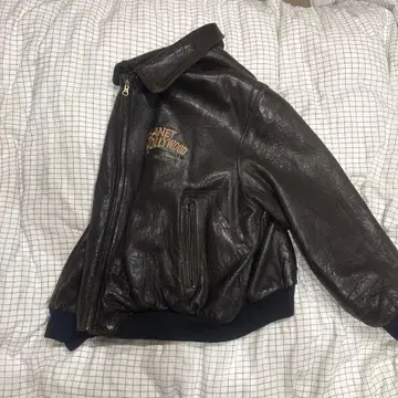90s 브라운 레더 봄버 자켓 XL 상당