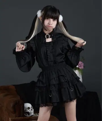 팔엘프 하트 무늬 초커 블라우스 블랙