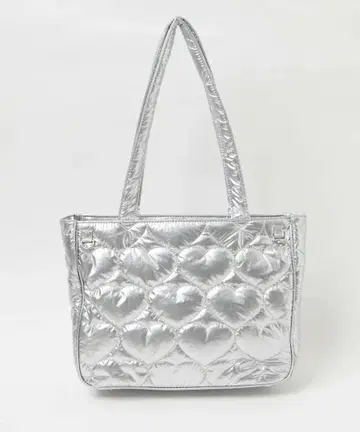 WEGO 이타백 실버 하트형 퀼팅 토트백