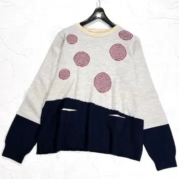 새상품급 지우 센소유니코 니트 서클 패턴 포켓 40 울 코튼