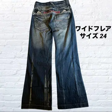 레드페퍼 RED PEPPER 와이드 플레어 데님 깃털 자수 Y2K