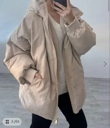 충전솜 볼륨 후드 블루종 베이지