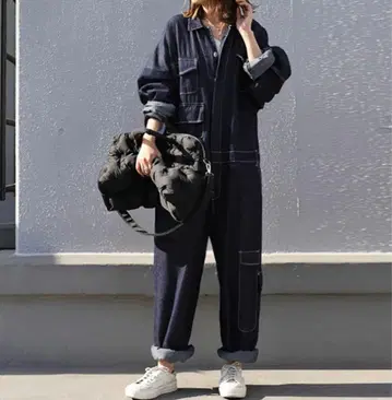 안티카 다크 데님 긴팔 점프수트 살로펫