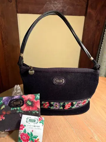 FEILER 꽃무늬 자수 핸드백 블랙, 포켓 티슈 케이스를 드립니다
