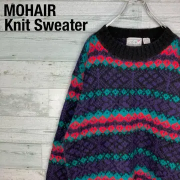 구제 모헤어 아크릴 레트로 올 패턴 니트 스웨터