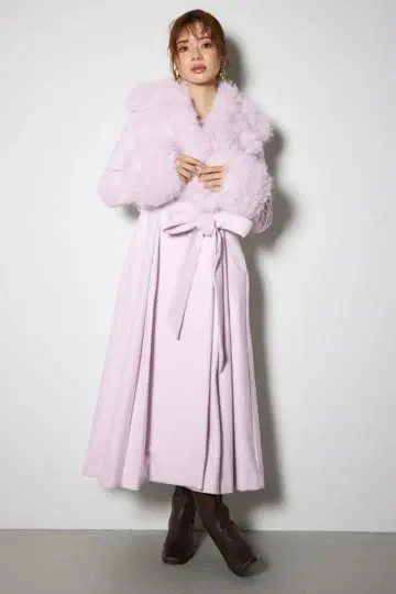 리엔다 울MIX클라시 드레스 코트 핑크 사이즈 M rienda