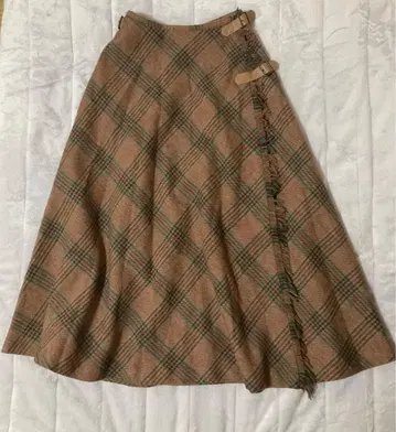 KANEKO ISAO 울 100% 랩 스커트 체크 프린지 카네코 이사오