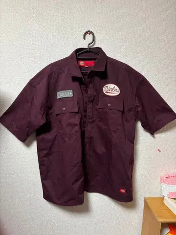 Dickies 반팔 워크 셔츠 M 버건디