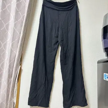 블랙 허리 리브 와이드 팬츠 [ LL ]