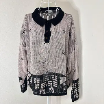 핑크와 블랙의 폴로 넥 니트 [ LL ]