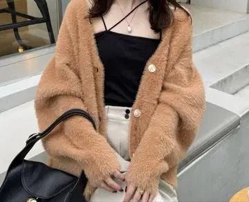 hinari 샤기 니트 가디건 오렌지