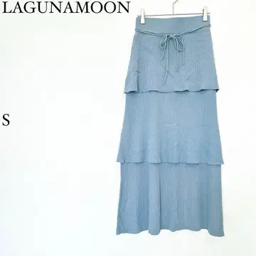 라그나문 티어드 프릴 니트 롱 스커트 S 플레어 허리밴딩