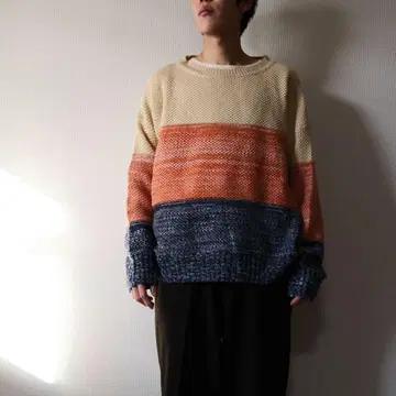 보더 무늬 니트 스웨터 긴팔 크루넥