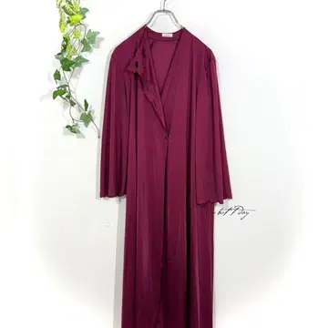 히미코 광택 새틴풍 롱 가운(M) 로브 와인 레드 나이트 웨어