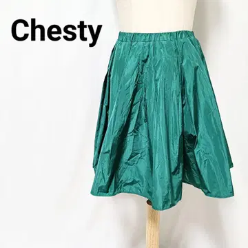 새상품급 Chesty 체스티 광택 타프타 스커트 그린 1 일본제