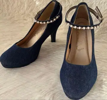 데님 앵클 스트랩 하이힐