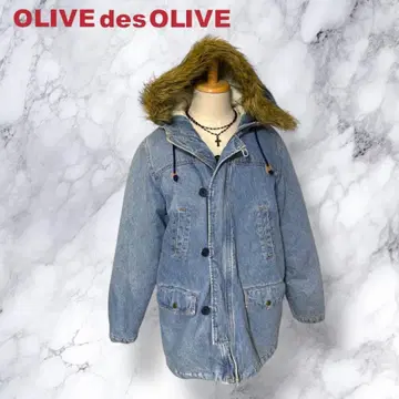 OLIVE des OLIVE 데님 퍼 달린 모즈 코트 그런지