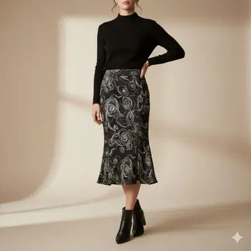캘빈클라인 머메이드 스커트 로즈 장미 올 패턴 실크 혼방풍 6