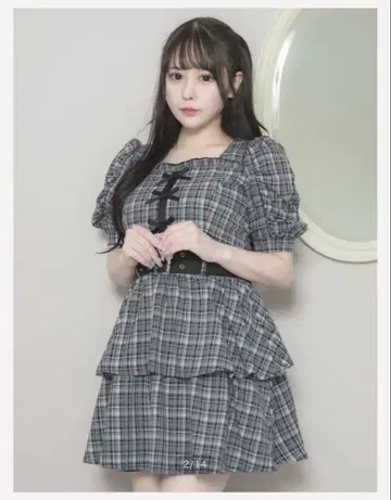 프론트 리본 티어드 미니 원피스