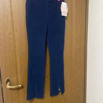 키가 작은 분, 네이비 슬릿 스트레이트 데님 팬츠