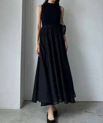 louere 보틀넥 니트 도킹 원피스 블랙