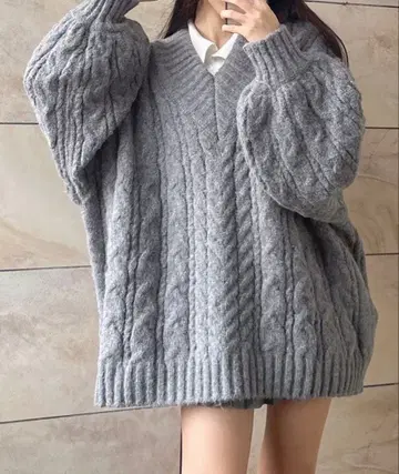 leune 니트/스웨터 V넥 긴팔 그레이