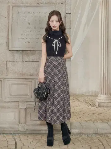 다리치 멀티 컬러 체크 미디 스커트 C-GRY M 사이즈