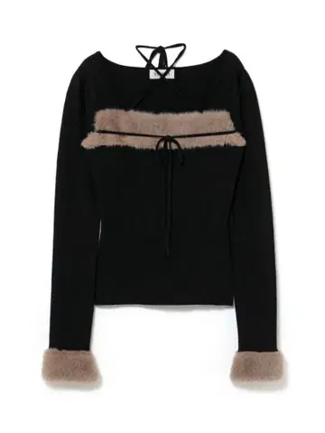 BUBBLES 퍼 리본 니트탑 블랙