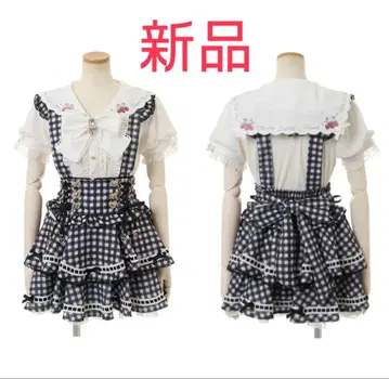 [새상품] 리즈리사 사다리 리본 깅엄 티어드 치마바지