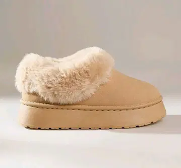 베이지 퍼 슬립온 어그 부츠