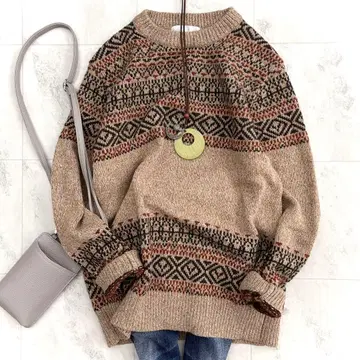 새상품급 매킨토시 철학 실크 혼방 페어아일 패턴 니트 스웨터