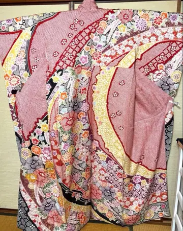 붉은색 염색 꽃 노시 후리소데 기장 160