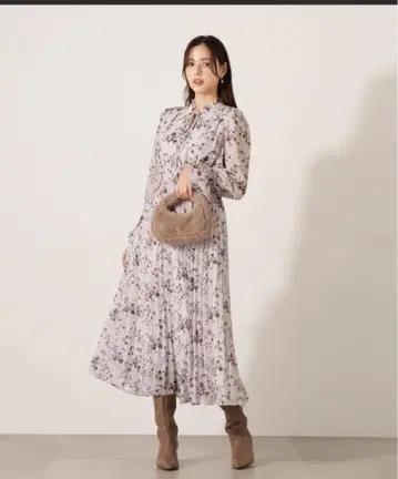 프로포션 바디 드레싱 꽃무늬 플리츠 원피스 와인 PS