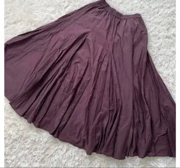 미즈이로 인드 볼륨 플레어 롱 스커트 브라운