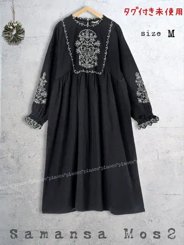 SM2*사만사 모스모스*택 포함 미사용*배색 자수 원피스 블랙 M