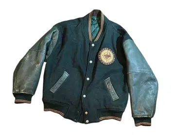 Scoop Boys 90s 바시티 자켓 자수 리얼 가죽 그린